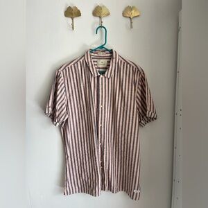 Scotch & Soda Red and Navy Vertical Stripe Short-Sleeve Shirt